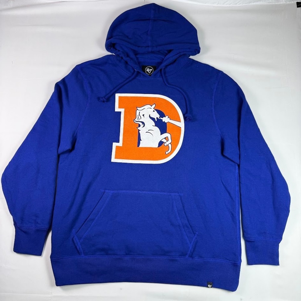 Denver Broncos Hoodie 47 Brand Mens XL Blue Throwback D Logo NFL Pullover